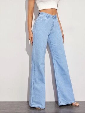 Zara Light Blue High-Rise Wide Leg Jeans